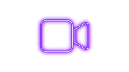 Neon symbol video icon purple color glow with transparent background