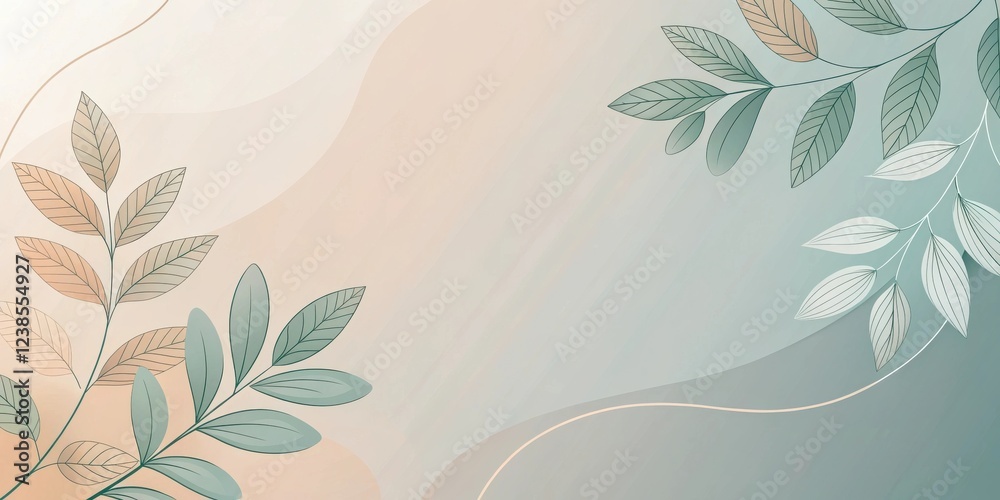 Poster serene botanical background with pastel hues and abstract curves