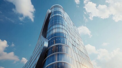 Fototapeta premium Modern Glass Skyscraper Against A Blue Sky