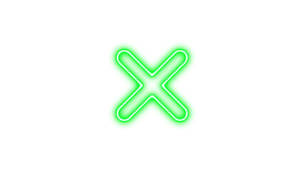 Obraz premium Neon symbol xmark icon green color glow with transparent background