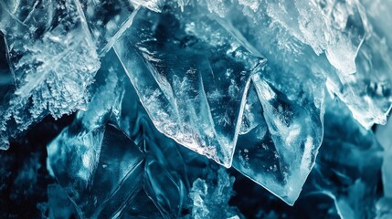 Obraz premium Macro photograph of intricate frozen patterns and translucent glacier crystal structures in icebergs