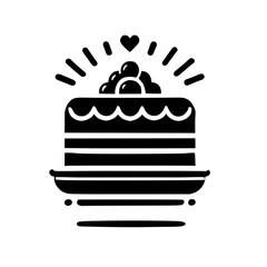 A delectable black and white minimalist cake illustration, perfect for bakery logos, dessert menus, or celebratory designs. This simple yet elegant graphic is a sweet treat for the eyes.
