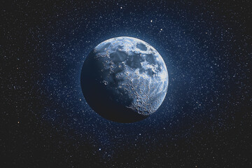 Large blue moon illuminated in the night sky with scattered clouds creating a serene celestial atmosphere and capturing the beauty of nature in a tranquil setting