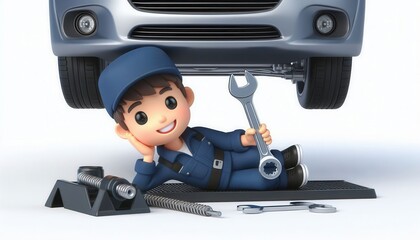 Car maintenance tips by animated mechanic workshop digital illustration clean playful