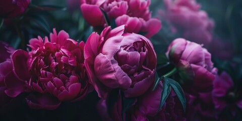 bouquet of dark pink purple peonies.