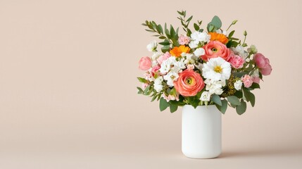 Naklejka premium Bright and Colorful Flower Bouquet Against a Soft Neutral Background for Elegant Decor