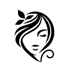 Elegant Woman Face with Leaves: Black and White Minimalist Line Art Design. Perfect for Beauty, Fashion, and Logo Design.