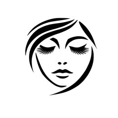 Serene Woman Face: Minimalist Black and White Portrait Illustration