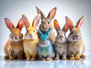 Fototapeta premium Collection of Rabbits in Various Poses Isolated on White Background
