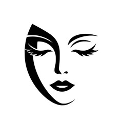 Serene Woman Face: Elegant Black and White Beauty Portrait.  Stylish graphic design, ideal for fashion, beauty, and cosmetics branding.
