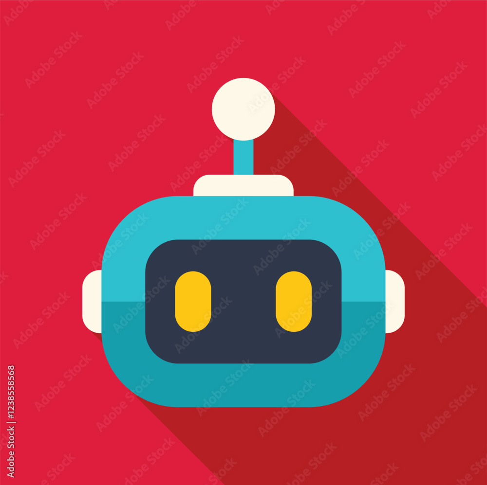 Poster robot head showing artificial intelligence operating system on red background