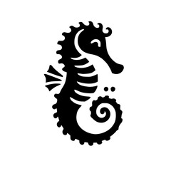 Elegant Black Seahorse: A Monochrome Marine Animal Illustration