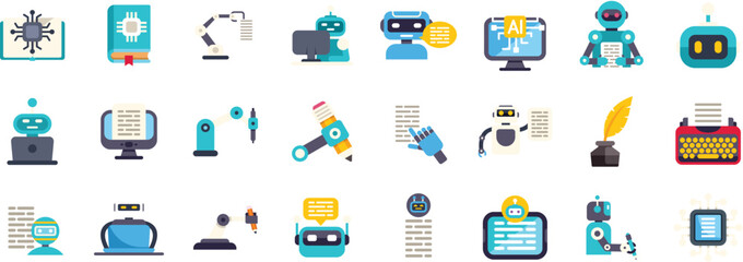 Fototapeta premium Artificial intelligence writing texts, articles, and books with robots and software