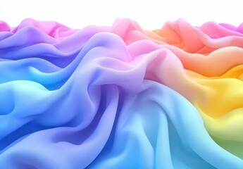Obraz premium Abstract image of colorful fabric texture, pastel rainbow hues, soft light, flowing waves, smooth surface, bright colors, white background, detailed