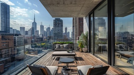 Fototapeta premium Luxury Cityscape Penthouse Balcony, Breathtaking Views