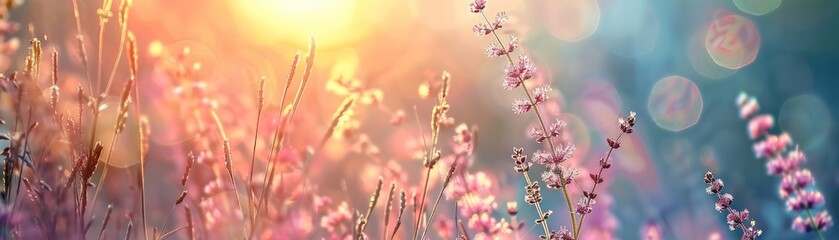 Fototapeta premium spring summer bright natural background with blooming wild grass meadow