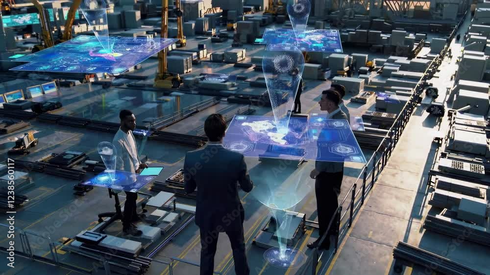 Aufkleber advanced technology in logistics warehouse with holographic displays and automated machinery enhanci