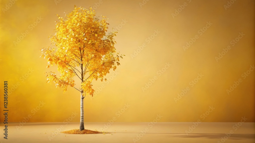 Poster Autumnal single tree in a minimalist setting against a golden backdrop