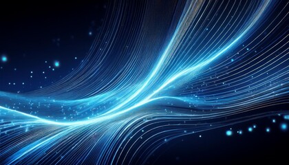 dynamic blue light streaks forming a wave pattern against a dark background, sparkling particles resembling stars
