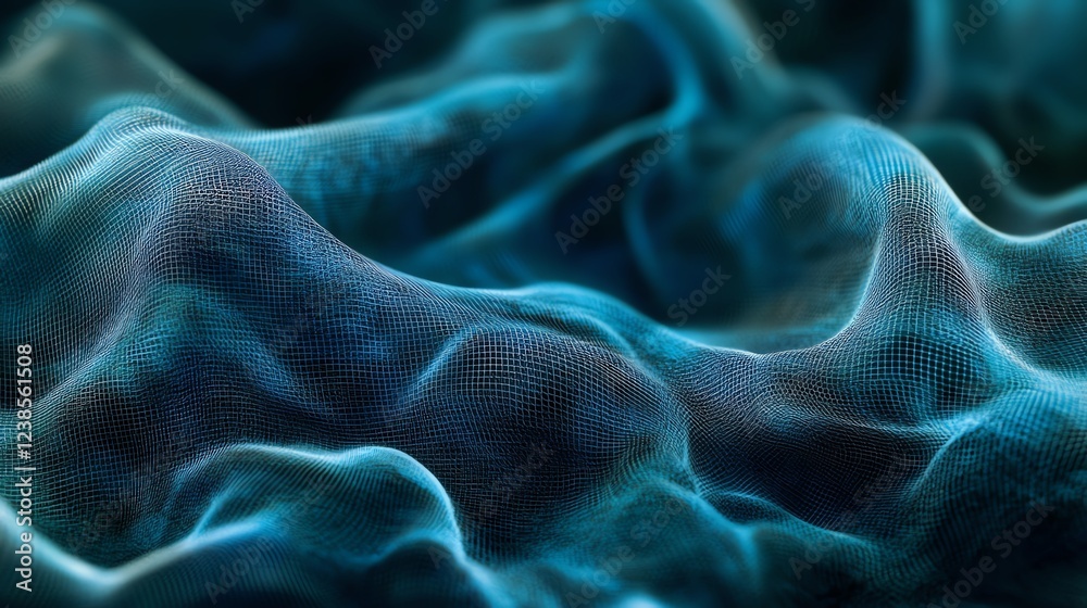 Poster waves of digital texture flow in an abstract composition highlighting depth and movement