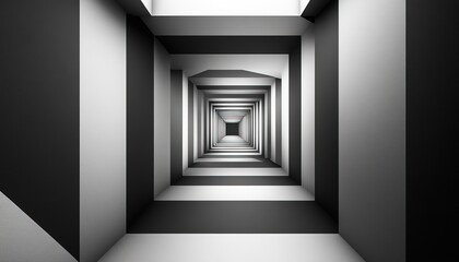 Fototapeta premium Geometric corridor receding into distance, with alternating monochrome bands, for backgrounds