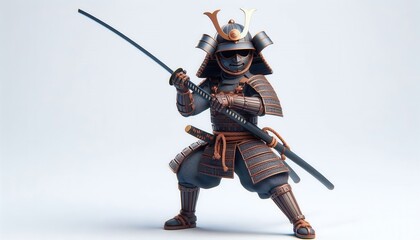 Fototapeta premium Warrior samurai action pose studio setting digital artwork fierce environment front view