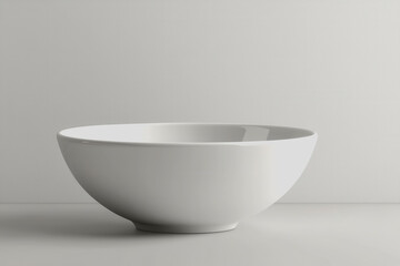 White bowl placed on a wooden table with natural lighting creating a serene and minimalistic dining setting for food photography and kitchen decor