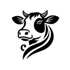 Elegant Cow Head Vector Illustration: Black and White Farm Animal Graphic Design