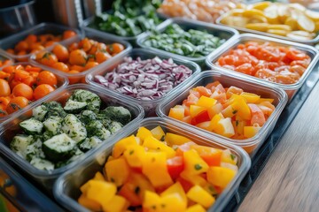 Vibrant Salad Ingredients with Fresh Vegetables and Colorful Fruits