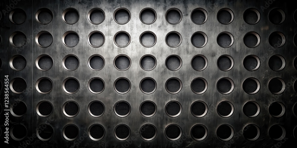 Aufkleber dark grey metal panel with circular cutouts in regular pattern