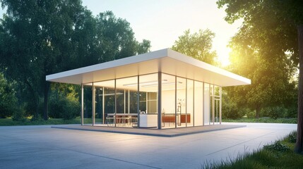 Insurance office exterior with glass windows showcasing modern architecture, reflecting professionalism and transparency in financial services and client trust.