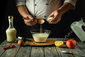 In a warm and inviting kitchen, a skilled chef meticulously prepares a sweet treat. Using fresh...