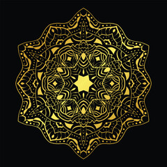 Luxury Golden Mandala on Black Background – Elegant Ornamental Vector Design