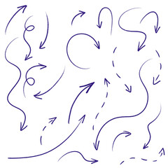 set of blue purple arrows illustration on a transparent background 