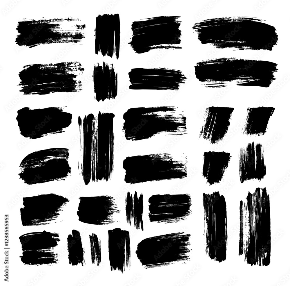 Canvas Prints brush rectangular black vector set. grunge artistic strokes rough textures, distressed abstract smea
