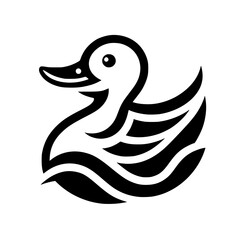 Elegant Duck in Water: Minimalist Black and White Logo Design. Perfect for branding, nature-themed projects, and more!