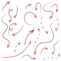 set of red arrows illustration on a transparent background 