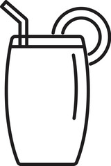 Simple line art icon of a refreshing cocktail featuring a straw and citrus slice, ideal for summer menus, party invitations, or beverage branding