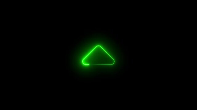 Neon symbol caret up icon green color glowing animation with black background