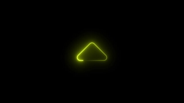 Neon symbol caret up icon yellow color glowing animation with black background
