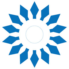 Blue diamond-shaped rays radiating outward from a white circle on a black background.