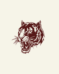 Fototapeta premium Fierce Tiger Head Illustration with Roaring Expression and Detailed Features