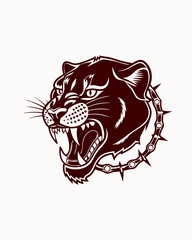 Aggressive Tiger Head with Spiked Collar, Displaying Power and Ferocity