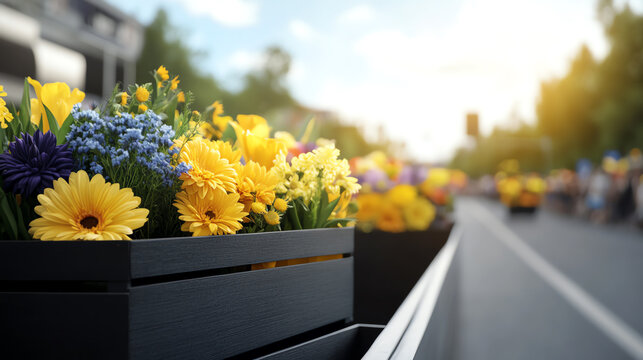 A colorful flower float parade during the Grand Floral Parade in Oregon, USA