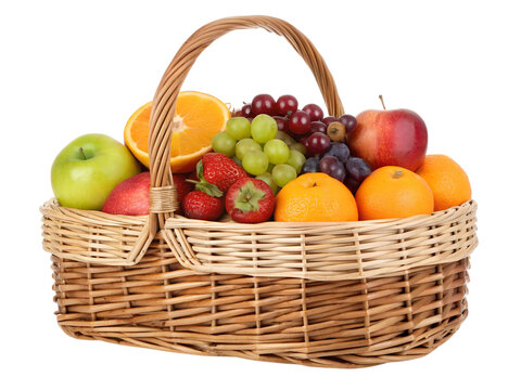 Picnic basket full of fruit isolated on Transparent Background. - Powered by Adobe