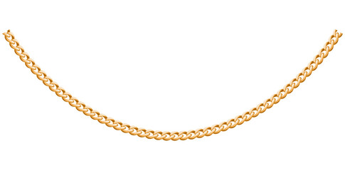 Trendy Gold Chain Necklace On White Background, Unique Fine Jewelry Vector Illustration.	
