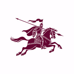 Fototapeta premium Knight on Horseback Charging with a Lance, Displaying Valor and Determination