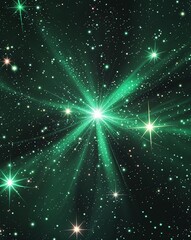 Dark green with glowing stars and soft cosmic particles shooting star abstract background