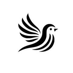 Elegant Black Bird Logo Design: Minimalist Bird Silhouette, Symbol of Peace and Freedom
