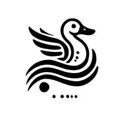Abstract Duck in Water: Minimalist Black and White Bird Illustration